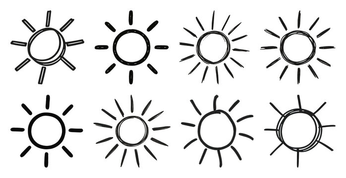 PNG Hand-drawn sun icon set on transparent background
