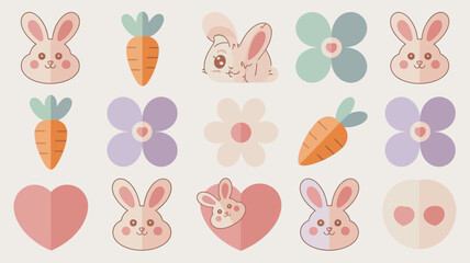 Cute Easter Bunny and Carrot Illustrations Collection.