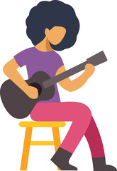 Female musician with afro hairstyle performing music on a guitar