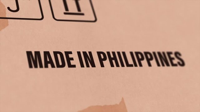 Made in PHILIPPINES Label on Cardboard Box, Animated PHILIPPINES Manufacturing Export Concept