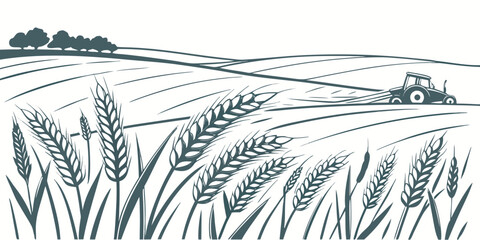 A serene landscape of tall grasses swaying in the gentle breeze under a clear blue sky. Vector © rabby