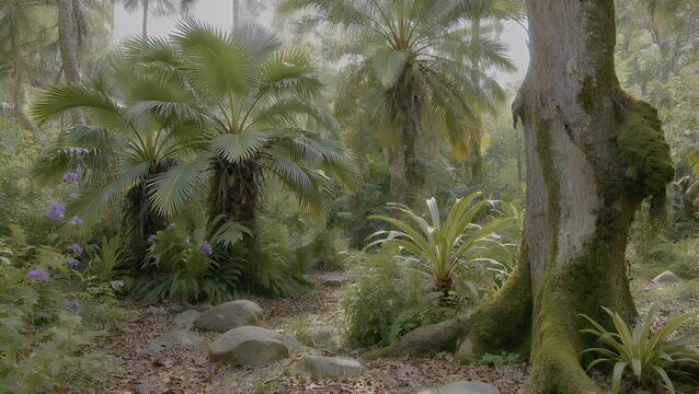An Ethereal Jungle Landscape Exhibiting Flora in Unnatural Chromatic Tones Through Infrared Simulation