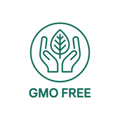 Fototapeta premium Hands cradling a leaf within a circle with GMO Free text below