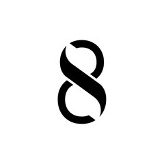 Large black number eight symbol.