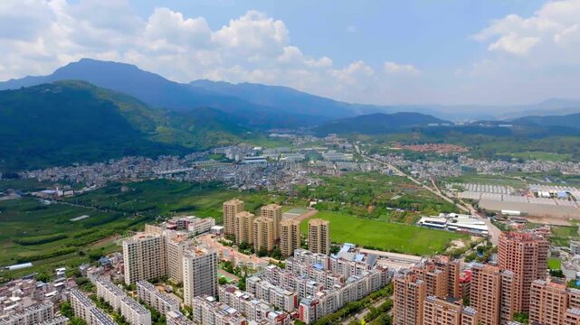Kunming Aerial View with Mountains and Urban Development