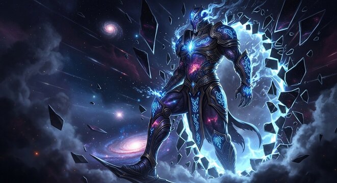 Superhero with glowing blue powers standing.