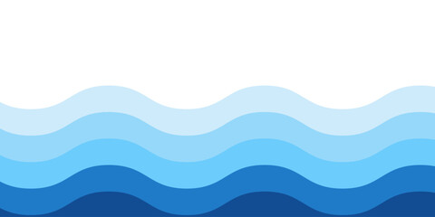Fototapeta premium Layered blue ocean waves background with smooth curves and gradient tones creating an abstract sea and water flow vector design. Abstract soft flowing lines for marine, summer beach minimalist concept
