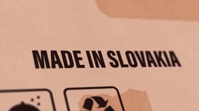 Made in SLOVAKIA Label on Cardboard Box, Animated SLOVAKIA Manufacturing Export Concept