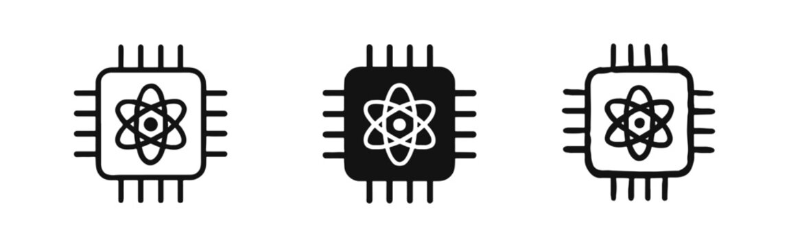 Quantum Computing Microchip with Atom Symbol Icon Set