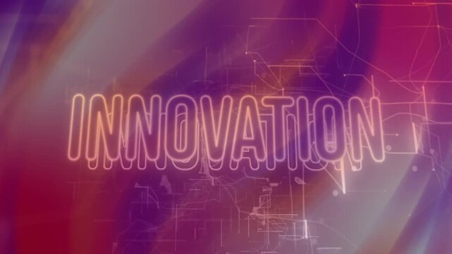 Swirl rotating and deepening, revealing neon INNOVATION growing and pulsing to present tech title