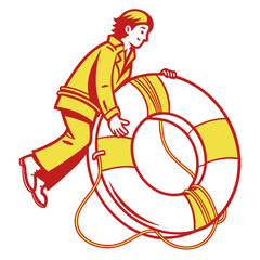 A person in a yellow jacket and red pants riding a unicycle with a red wheel Vector © Rabbi