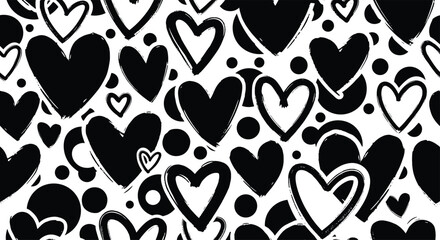 Fototapeta premium Black and white hand drawn heart pattern vector