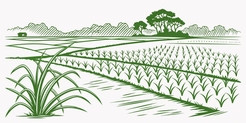 A serene landscape featuring a vast expanse of tall grass swaying gently in the breeze Vector © Rabbi
