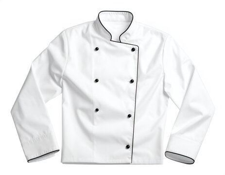 Crisp white chef's jacket with black piping and buttons