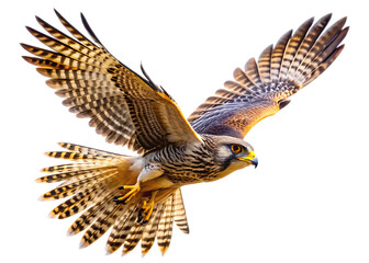 Obraz premium Flying falcon with spread wings bird wings spread brown feathers