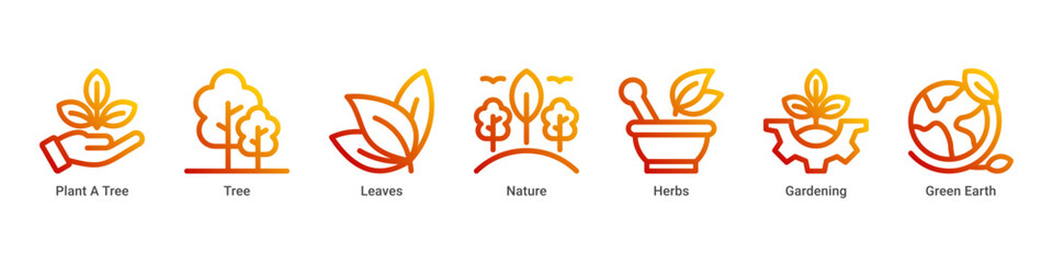 Forest Growth web banner icon vector illustration featuring Plant A Tree,Tree,Leaves,Nature,Herbs,Gardening,and Green Earth icons symbolizing ecosystem restoration.