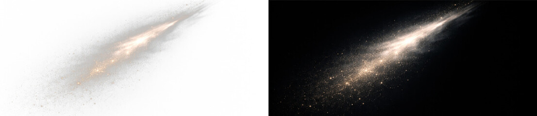 Golden sparkle dust trail vector illustration glowing light particle effect abstract burst radiance shimmer energy design on transparent background © Victoria