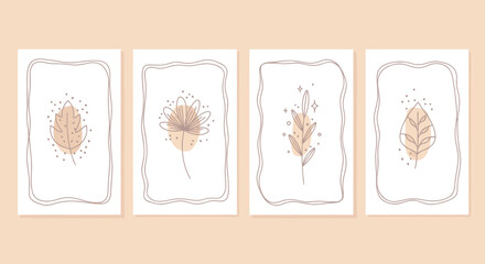 Boho Botanical Art Prints: Line Art Leaves and Abstract Shapes