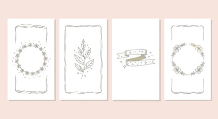 Hand-drawn floral frames and ribbon elements for invitations and greeting cards © anidaahza