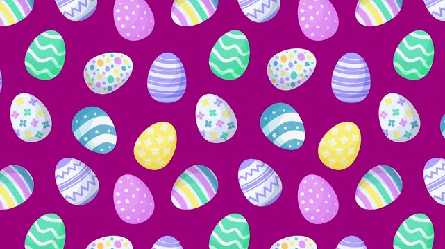 Easter eggs decorated with colorful ornaments on purple background animated Full HD video