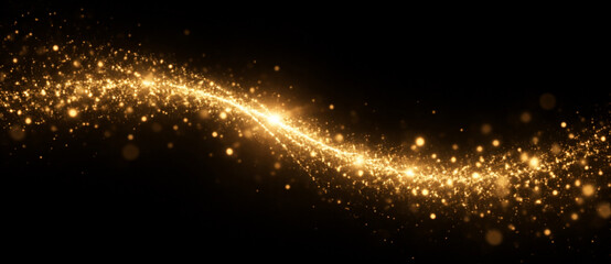 Golden sparkle trail vector illustration glitter particle light glow effect bright design on transparent background © Victoria