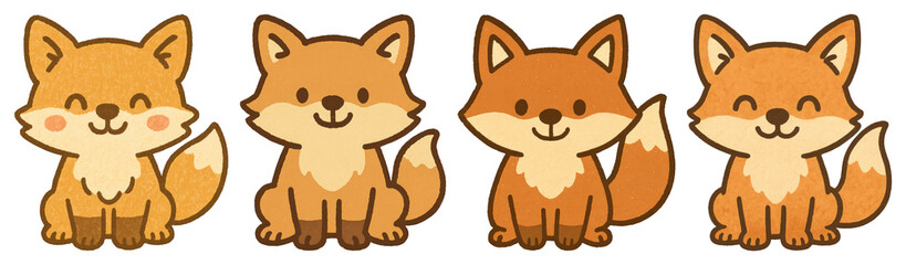 Obraz premium PNG Cute cartoon fox illustrations, element set on transparent background