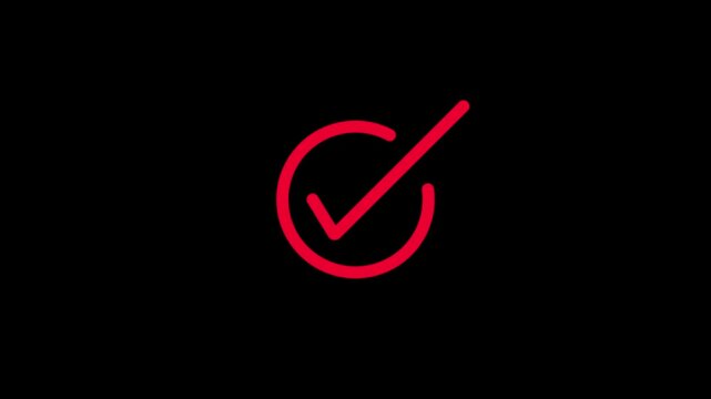 Check mark animation. check mark animation motion. Animated tick mark icon with circle loading animated on a black background approved 4 video