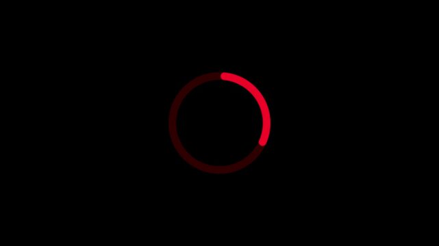 Animated circular loader, waiting icon with &ldquo;Loading&hellip;ext, modern flat design, dark theme, clean animation black background