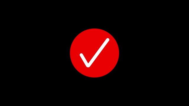 Circular loading animation with glowing animated check mark, smooth motion, modern flat design, black background