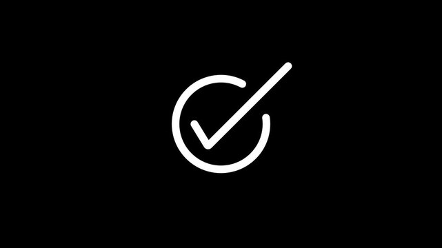 Circle loading checkmark animation, progress to success tick icon, approval concept on black background, 4K loop.