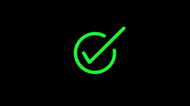 Animated tick mark icon with circular loader, sleek motion effect, success animation, black background