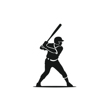Black silhouette of a baseball player ready to swing a bat.