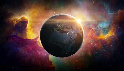 Obraz premium View from space of the sunrise over planet Earth. Elements of this image furnished by NASA.