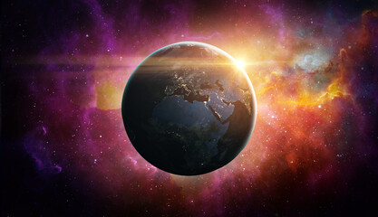 Obraz premium View from space of the sunrise over planet Earth. Elements of this image furnished by NASA.