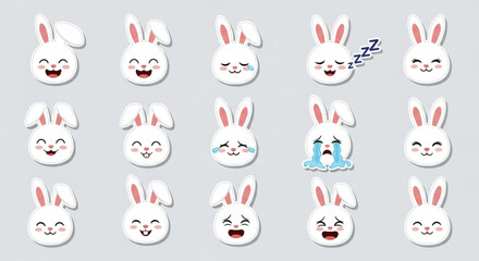 Obraz premium Collection of Cute Bunny Emoticons with Various Expressions.