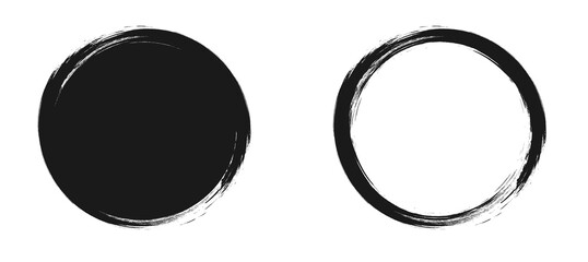 Grunge Circles, Abstract Scribble Marks, Brush Strokes and Ink Splashes, Hand Drawn Artistic Vector...