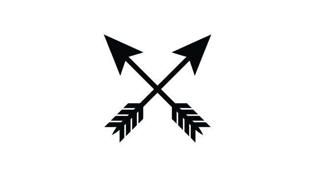 Crossed Arrows Black Silhouette Icon Isolated On White Background Tribal Arrow Symbol Vintage Hunting Weapon Minimal Vector Design