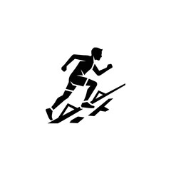 Fototapeta premium Silhouette of a man running up the stairs.