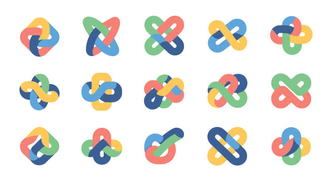 Abstract knot logos set, colorful infinity symbols
