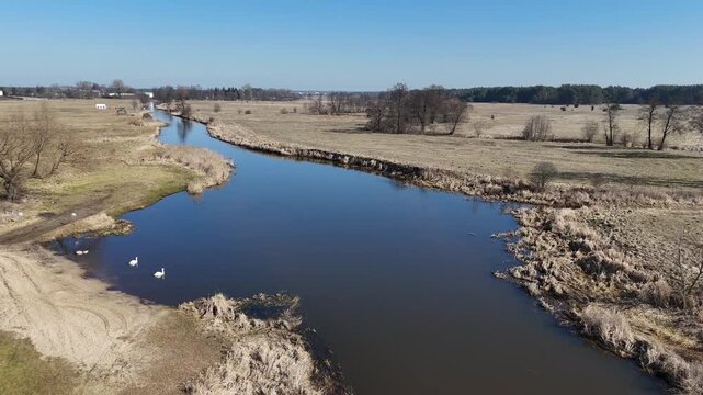 Drone 4K: Liwiec River in Liw, Poland &ndash; Sunny Aerial View