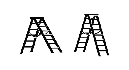 Two black ladders stand side by side a stark graphic silhouette