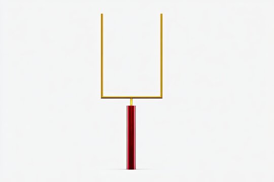 Isolated, front-facing image of a football field goal post, gold uprights, red base