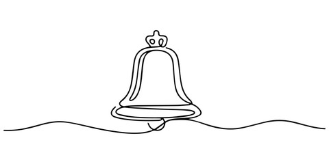 Continuous line drawing of bell. Vector illustration as line art outline wallpaper for minimal poster, template, banner, Continuous one line drawing of vintage bell. One line drawing illustration of b © Gerish