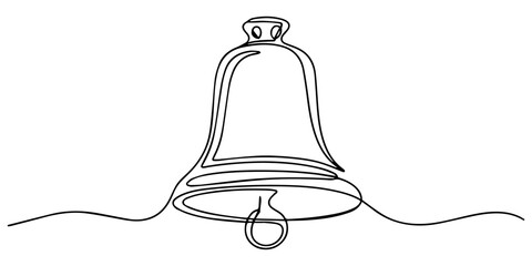 Continuous line drawing of bell. Vector illustration as line art outline wallpaper for minimal poster, template, banner, Continuous one line drawing of vintage bell. One line drawing illustration of b © Gerish