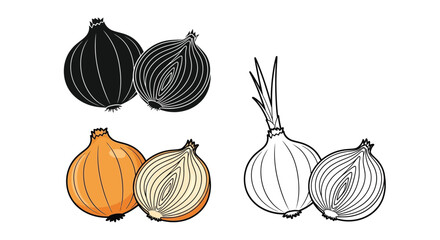 Various onion illustrations including a striking black silhouette © SHM707k