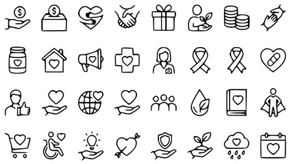 Fototapeta premium Charity icon set collection with donation and giving vector illustrations for non-profit organizations and fundraising campaigns online.