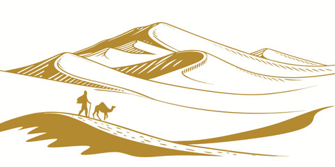 A serene mountain landscape with a winding river flowing through the valley. Vector © rabi