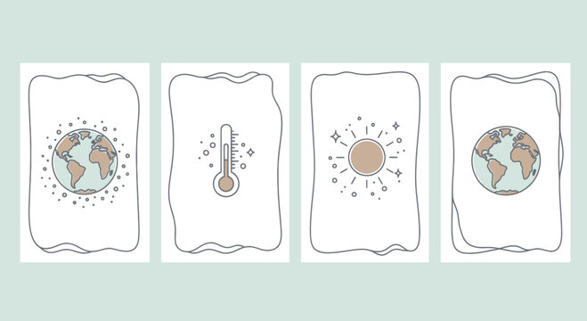 Climate Change Icons: Earth, Thermometer, Sun, Global Warming Concept