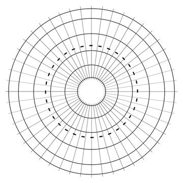 Radial Measurement Grid Template Built from Concentric Rings and Degree Divisions