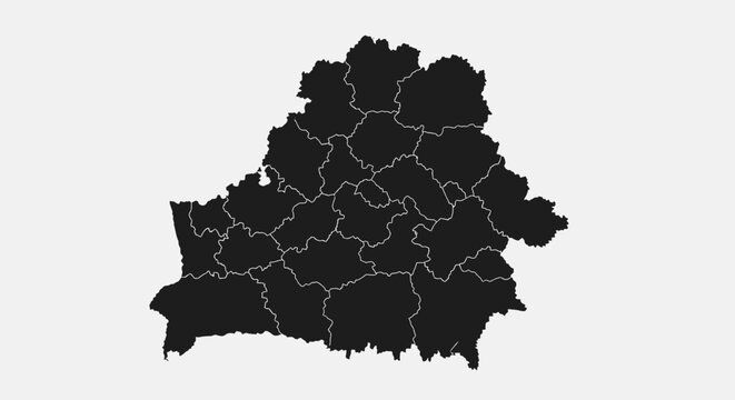 Belarus map silhouette, administrative divisions, dark grey, white background